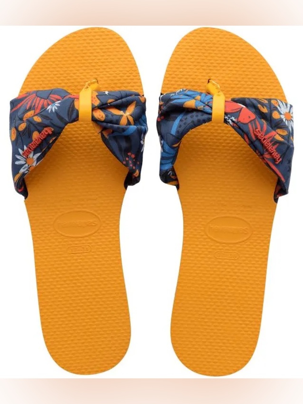 Havaianas Orange Citrus Yellow Footbed Floral Bow Sandals Size 9/10W